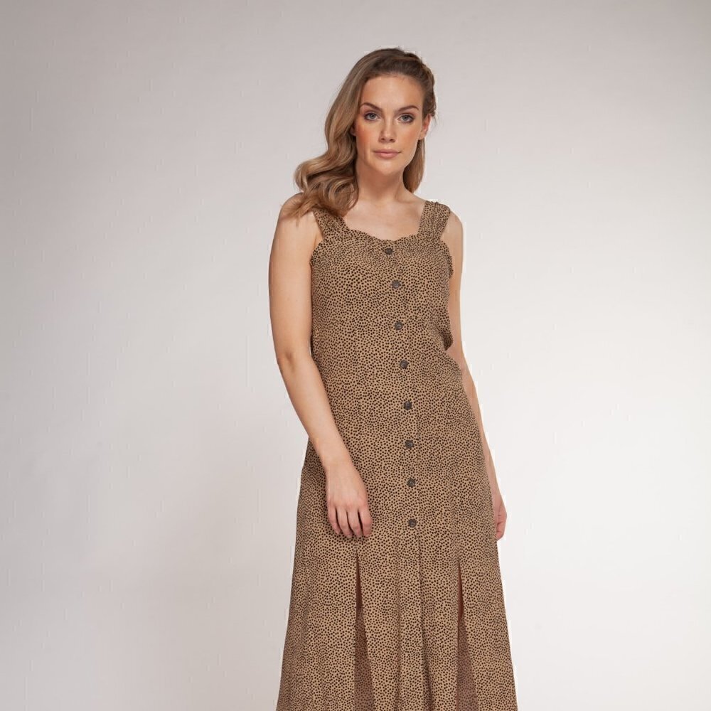 Japna Cheetah Print Sweetheart Sleeveless Maxi Button Front Dress